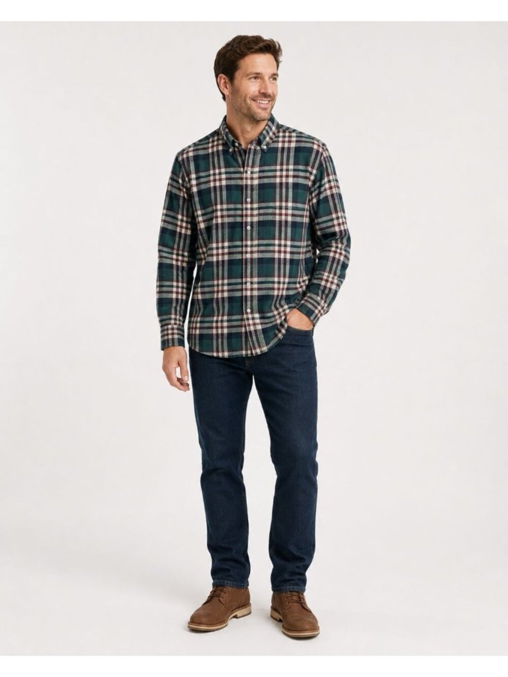 L.L. Bean Vtg mens Green Plaid Button-Down Flannel Shirt Large